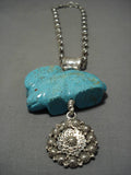 Important Native American Navajo Ben Begaye Zuni #8 Turquoise Rabbit Sterling Silver Necklace-Nativo Arts