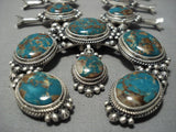 Important Native American Navajo Candelaria Turquoise Sterling Silver Squash Blossom Necklace-Nativo Arts