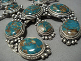 Important Native American Navajo Candelaria Turquoise Sterling Silver Squash Blossom Necklace-Nativo Arts