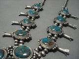 Important Native American Navajo Candelaria Turquoise Sterling Silver Squash Blossom Necklace-Nativo Arts