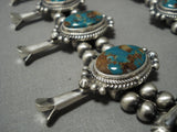 Important Native American Navajo Candelaria Turquoise Sterling Silver Squash Blossom Necklace-Nativo Arts