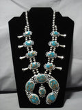 Important Native American Navajo Candelaria Turquoise Sterling Silver Squash Blossom Necklace-Nativo Arts
