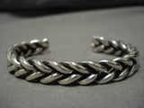 Important Native American Navajo Jeanette Dale Thick Sterling Silver Woven Bracelet-Nativo Arts