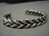 Important Native American Navajo Jeanette Dale Thick Sterling Silver Woven Bracelet-Nativo Arts