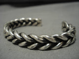 Important Native American Navajo Jeanette Dale Thick Sterling Silver Woven Bracelet-Nativo Arts