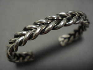 Important Native American Navajo Jeanette Dale Thick Sterling Silver Woven Bracelet-Nativo Arts