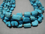 Important Native American Navajo Roe Yazzie Sterling Silver Squared Turquoise Heishi Necklace-Nativo Arts