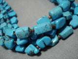 Important Native American Navajo Roe Yazzie Sterling Silver Squared Turquoise Heishi Necklace-Nativo Arts