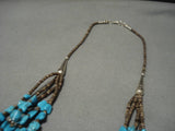 Important Native American Navajo Roe Yazzie Sterling Silver Squared Turquoise Heishi Necklace-Nativo Arts