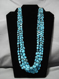 Important Native American Navajo Roe Yazzie Sterling Silver Squared Turquoise Heishi Necklace-Nativo Arts