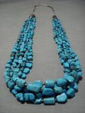 Important Native American Navajo Roe Yazzie Sterling Silver Squared Turquoise Heishi Necklace-Nativo Arts