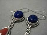 Important Native American Navajo Sterling Silver Lapis Coral Earrings-Nativo Arts