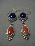 Important Native American Navajo Sterling Silver Lapis Coral Earrings-Nativo Arts