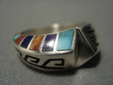 Important Native American Navajo Turquoise Inlay Sterling Silver Lonn Parker Ring-Nativo Arts