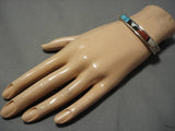 Important Native American Zuni Don Dewa Turquoise Coral Sterling Silver Bracelet-Nativo Arts