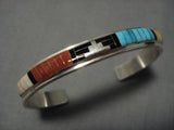 Important Native American Zuni Don Dewa Turquoise Coral Sterling Silver Bracelet-Nativo Arts