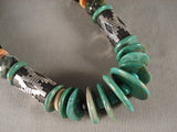 Important Natural Green Turquoise Navajo Native American Jewelry Silver Tube Necklace-226 Grams-Nativo Arts