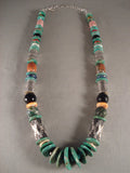 Important Natural Green Turquoise Navajo Native American Jewelry Silver Tube Necklace-226 Grams-Nativo Arts
