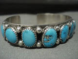 Important Nautral Turquoise Vintage Navajo Tommy Moore Native American Jewelry Silver Bracelet-Nativo Arts