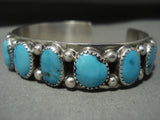 Important Nautral Turquoise Vintage Navajo Tommy Moore Native American Jewelry Silver Bracelet-Nativo Arts