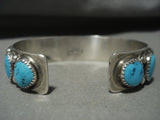 Important Nautral Turquoise Vintage Navajo Tommy Moore Native American Jewelry Silver Bracelet-Nativo Arts