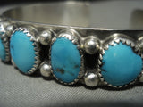 Important Nautral Turquoise Vintage Navajo Tommy Moore Native American Jewelry Silver Bracelet-Nativo Arts