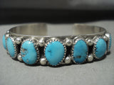 Important Nautral Turquoise Vintage Navajo Tommy Moore Native American Jewelry Silver Bracelet-Nativo Arts
