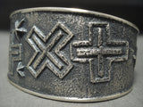 Important Navajo Aaron Anderson Cross Star Native American Jewelry Silver Bracelet-Nativo Arts