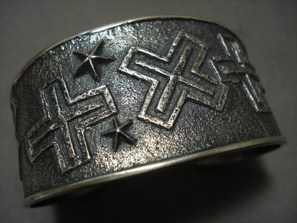 Important Navajo Aaron Anderson Cross Star Native American Jewelry Silver Bracelet-Nativo Arts