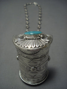 Important Navajo Ben Begaye Pillbox Sterling Native American Jewelry Silver Turquoise Necklace-Nativo Arts