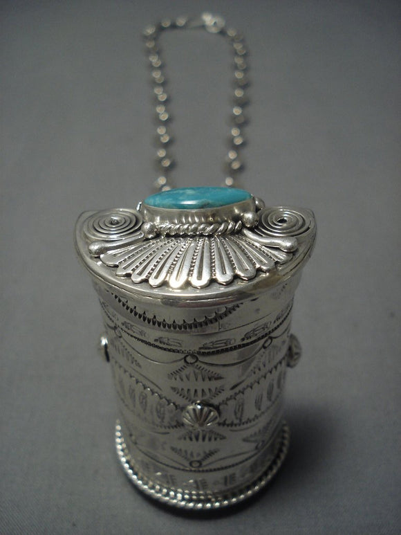 Important Navajo Ben Begaye Pillbox Sterling Native American Jewelry Silver Turquoise Necklace-Nativo Arts