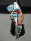Important Navajo David Tune 'Kachina Maiden' Turquoise Coral Native American Jewelry Silver Ring-Nativo Arts