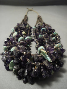 Important Navajo Native American Jewelry jewelry Amethyst And Royston Turquoise Heishi Necklace-Nativo Arts