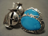 Important Navajo Nelson Morton Turquoise Kachina Native American Jewelry Silver Earrings-Nativo Arts