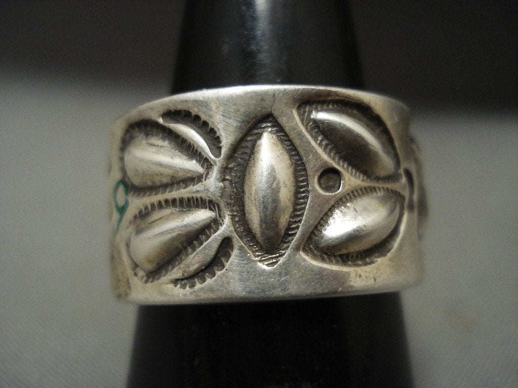 Important Navajo Ray Adakai Thick Native American Jewelry Silver Repoussed  Ring