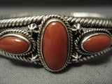 Important Navajo Steve Arviso Natural Huge Coral Coil Sterling Native American Jewelry Silver Bracelet-Nativo Arts