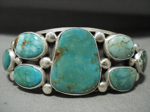 Important Navajo Verdy Jake Natural Royston Turquoise Native American Jewelry Silver Bracelet-Nativo Arts