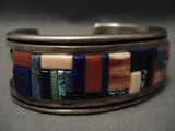 Important Old Navajo inlay Genius Native American Jewelry Silver Bracelet-Nativo Arts
