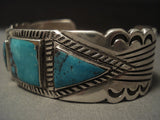 Important Older Vintage Navajo Kee Joe Benally (d.) Turquoise Native American Jewelry Silver Bracelet-Nativo Arts