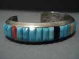 Important Ray Adakai Vintage Navajo Green Turquoise Sterling Native American Jewelry Silver Bracelet-Nativo Arts