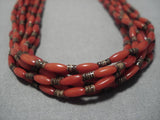 Important Roe Yazzie Cubed Coral Sterling Silver Native American Necklace-Nativo Arts
