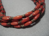 Important Roe Yazzie Cubed Coral Sterling Silver Native American Necklace-Nativo Arts