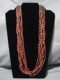 Important Roe Yazzie Cubed Coral Sterling Silver Native American Necklace-Nativo Arts