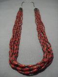 Important Roe Yazzie Cubed Coral Sterling Silver Native American Necklace-Nativo Arts
