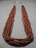 Important Roe Yazzie Navajo Sterling Silver Coral Native American Necklace-Nativo Arts