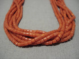Important!! Santo Domingo Coral Heishi Sterling Silver Native American Necklace-Nativo Arts