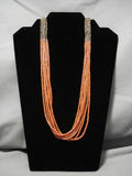 Important!! Santo Domingo Coral Heishi Sterling Silver Native American Necklace-Nativo Arts