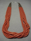 Important!! Santo Domingo Coral Heishi Sterling Silver Native American Necklace-Nativo Arts