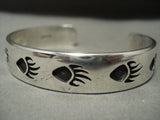 Important Sidney Sekakuku (d.) Vintage Hopi Native American Jewelry Silver Paw Bracelet-Nativo Arts
