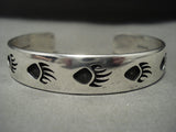 Important Sidney Sekakuku (d.) Vintage Hopi Native American Jewelry Silver Paw Bracelet-Nativo Arts